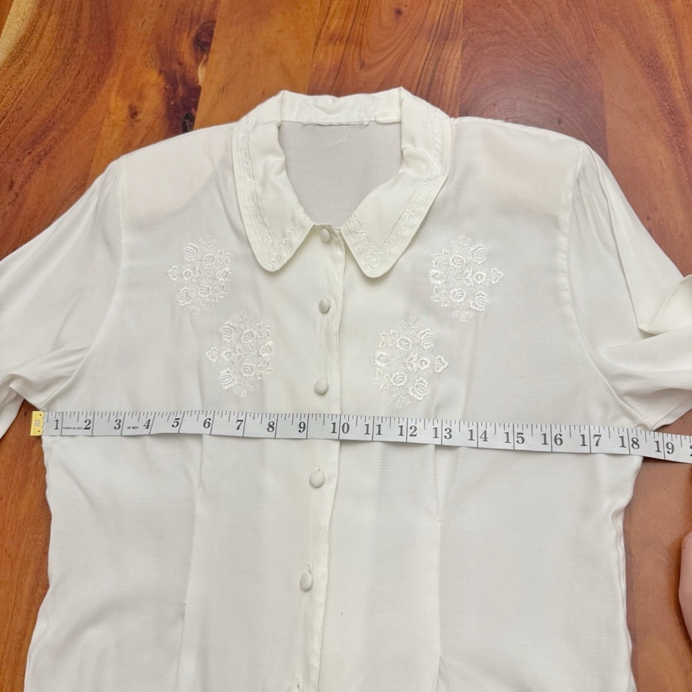 Vintage Romantic Boho Cottagecore Lace Collar Cream White Button Down  Blouse - Picture 9 of 13